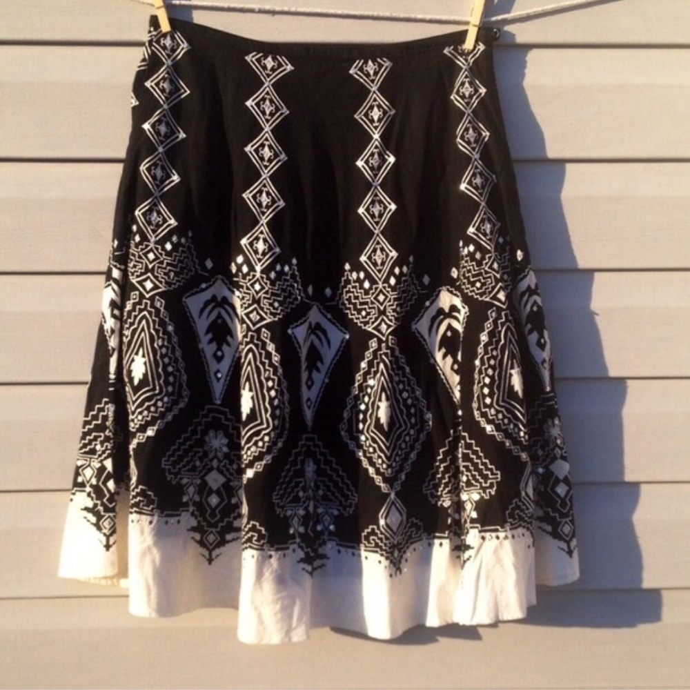 Aztec print sequin emb. lined India cotton skirt!